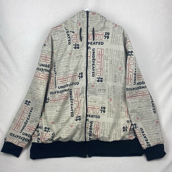 ESPN Zip Up Sweater Jacket Mens 2XL XXL Black Hooded Double Sided Sweatshirt